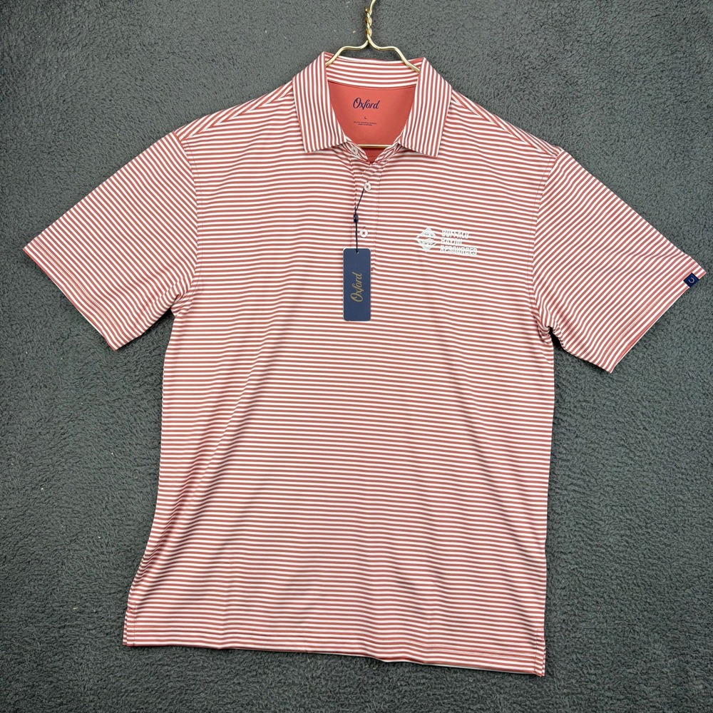 Oxford Mens Large Faded Rose Striped Performance Polo Shirt Buffalo Bayou NWT